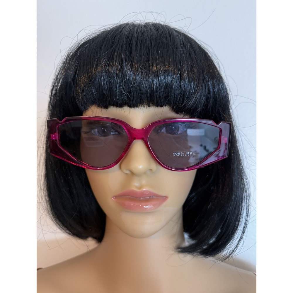 Womens Fuchsia Pink Rectangle Sunglasses Tortoise Arms Gray Lens Retro Mod Y2K